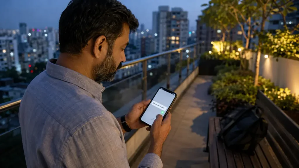 Man hesitating to send a message because he struggles to ask for help