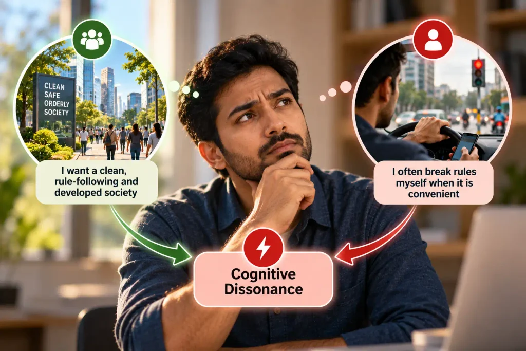 Cognitive dissonance between social values and personal behaviour