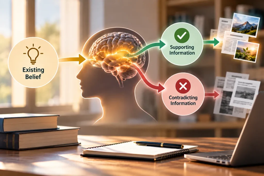 Confirmation bias showing how existing beliefs influence the information we accept