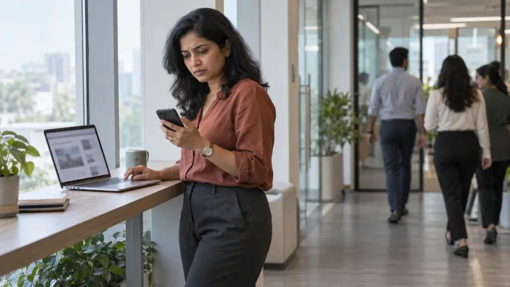 A woman repeatedly checking news as uncertainty contributes to the psychology of doomscrolling