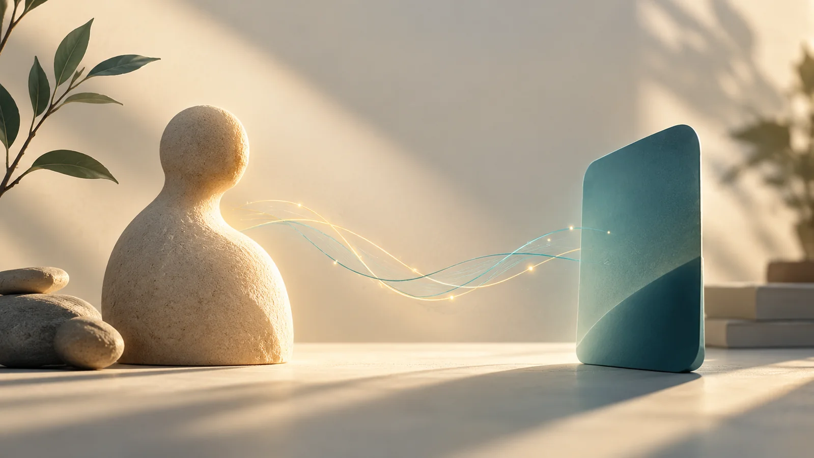 Illustration of a person talking to an AI chatbot while feeling lonely