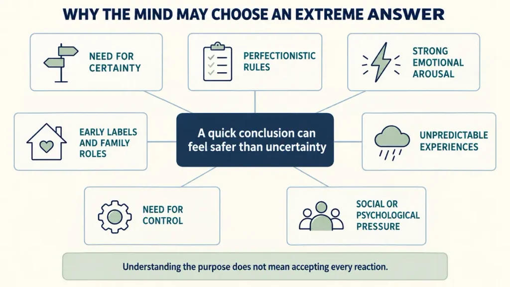 Psychological reasons people develop black and white thinking and depend on extreme conclusions
