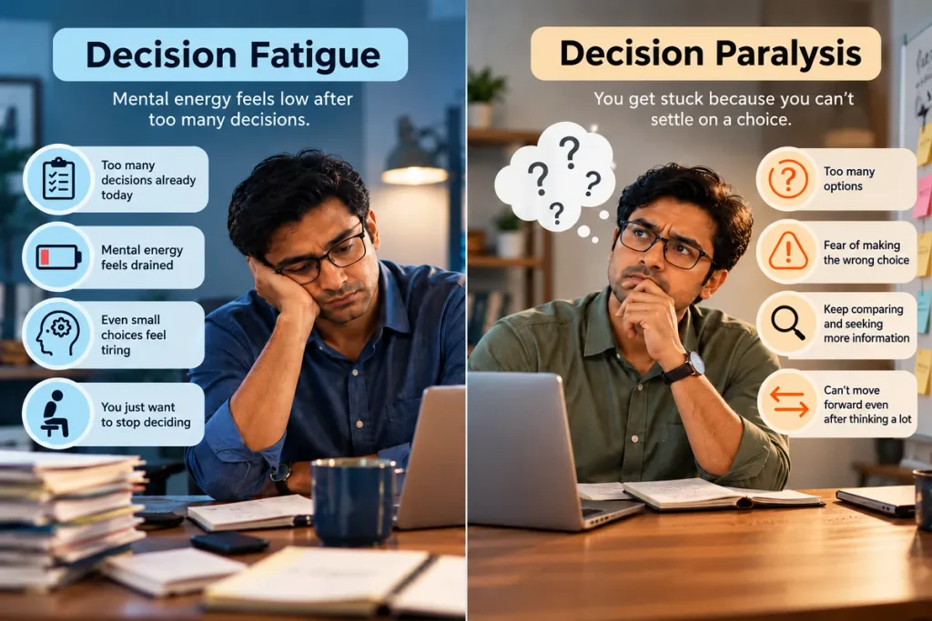 Difference between decision fatigue and decision paralysis